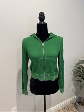 TNA Women's Green Waffle-Knit Zip Hoodie